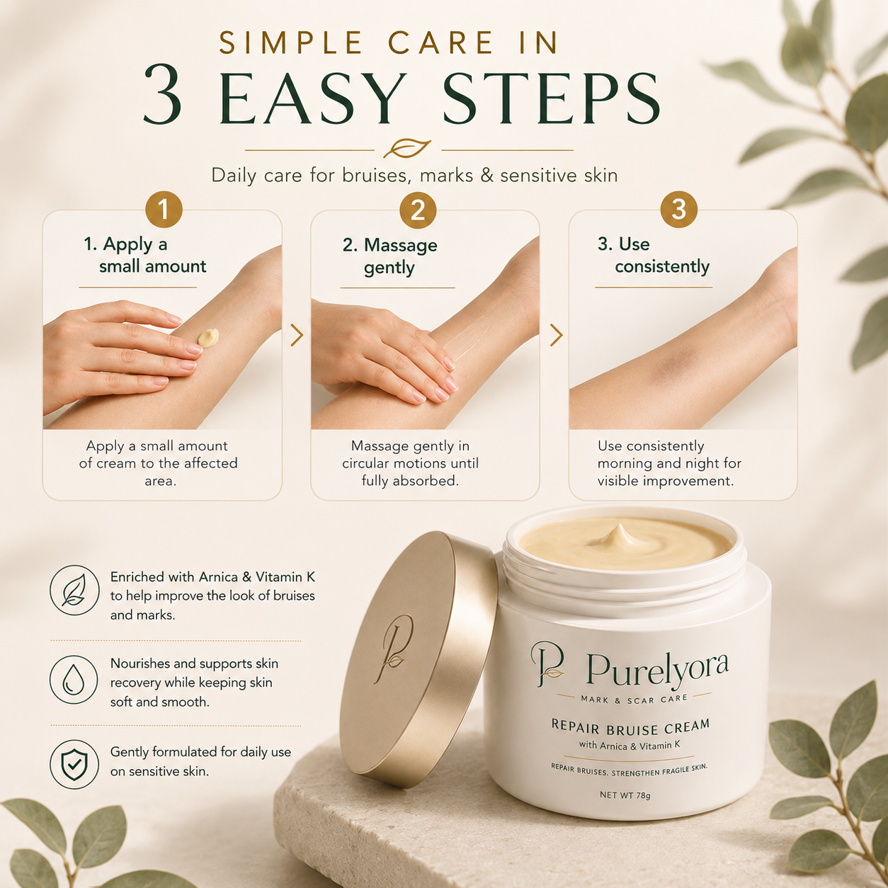 Purelyora Bruise Repair & Skin-Strengthening Cream